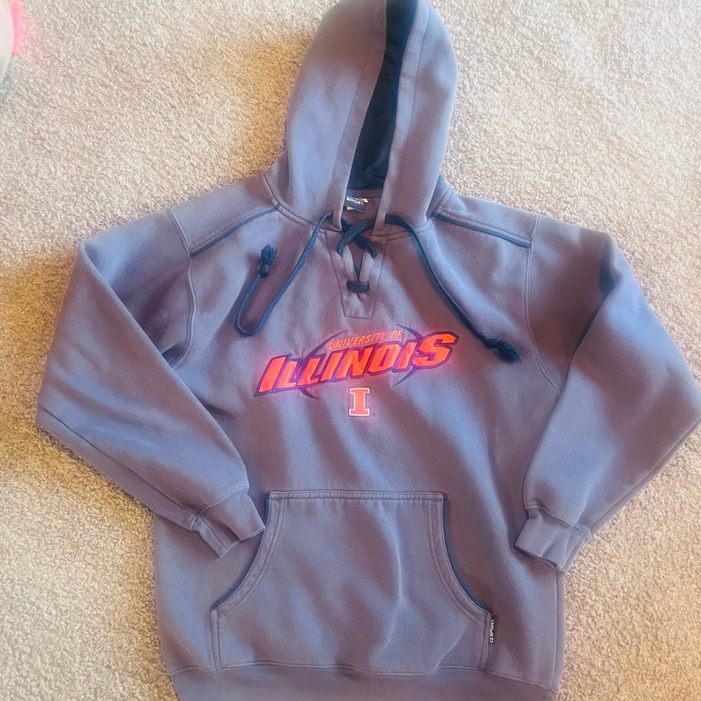 Illinois Fighting Illini Sweater Adult Small Gray Hoodie Cotton Blend CI Sports